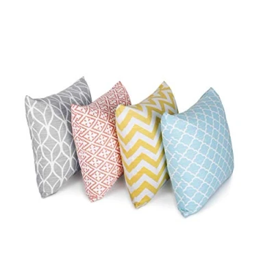 Image of Penguin Home Set of 4 100% Slub Cotton Fabric Cushion Covers 45cm x Double Sided Square Pillow with Invisible Zipper Cases for Living Room, Bedroom, Sofa (Mix)