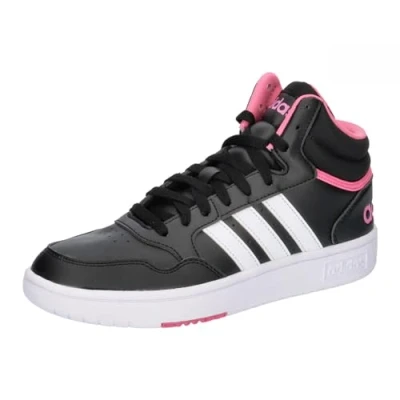 Image of adidas Women&#039;s Hoops 3.0 Mid Shoes, core Black/Cloud White/Pink Fusion, 4 UK