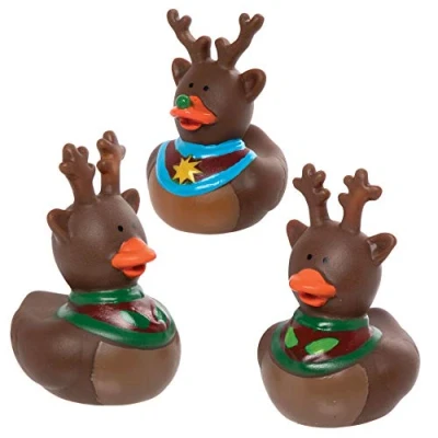 Image of Baker Ross AX448 Reindeer Rubber Ducks Pack of 6, Novelty Toy for Children, Ideal Stocking or Party Bag Filler Kids