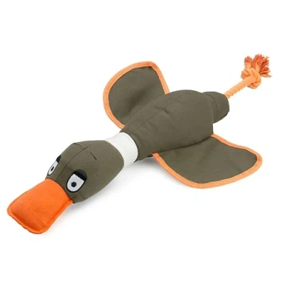 Image of House of Paws Large Coco Duck, Cotton Canvas Thrower Dog Toy with Rope and Squeaker