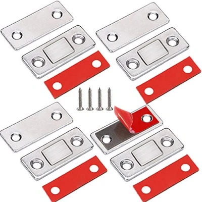 Image of Cupboard Door Magnets Self Adhesive Jiayi 4 Pack Ultra Thin Magnetic Catch Small Drawer Magnet Catches Metal Wardrobe Cabinet Latch for Kitchen Closet Sliding Closure