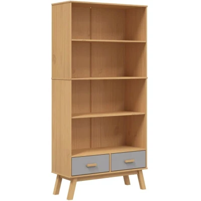 Image of vidaXL Bookcase 4 Tier OLDEN Grey and Brown Solid Wood Pine