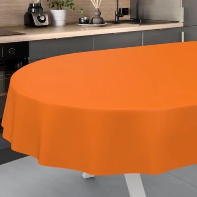 Image of ANRO Oilcloth Tablecloth, Washable, Oilcloth, Garden Outdoor, Indoor, Oval, 160 x 140 cm, Cut Edge, Orange