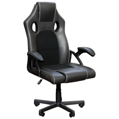 Image of Vida Designs Coma High Back Gaming Chair Leather With Breathable Mesh Ergonomic Swivel Computer Racing Gamer Desk For Home Office Wheels (Black)