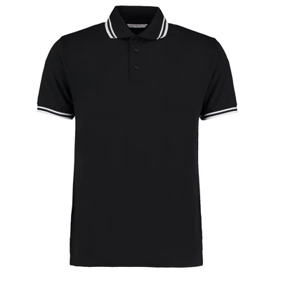 Image of Kustom Kit Mens Short Sleeve Polo Shirts, Black/White, Medium. KK409