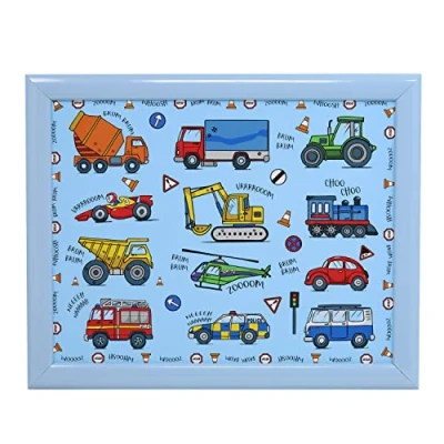 Image of Lesser &amp; Pavey Kids Junior Vehicles Lap Bean Bag TV Dinner Serving Tray,Blue,35 x 29 4 cm