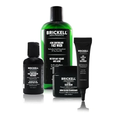 Image of Brickell Men&#039;s Acne Controlling System for Men, Fighting Face Moisturizer Treatment, Wash, Spot and Scar Cream, Natural &amp; Organic