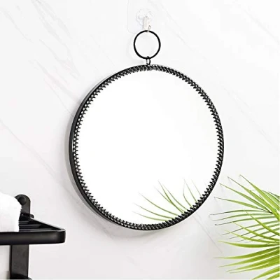 Image of Hosoncovy Metal Frame Wall Round Mirror Hanging Decorative Makeup Vanity for Bathroom Living Room Bedroom (Black)