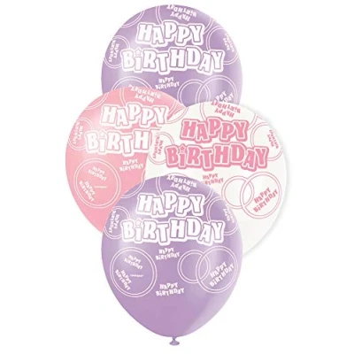 Image of Unique Party 80870 12&quot; Latex Glitz Pink Birthday Balloons, Pack of 6