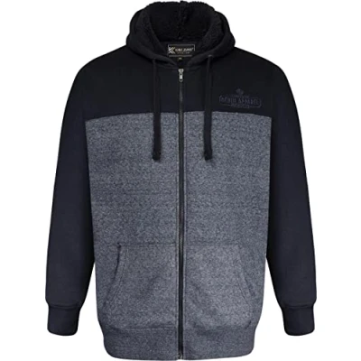 Image of Kam Sherpa Lined Block Panel Hoodie Mens King Size Navy 3XL (7053)