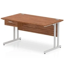 Image of Impulse 1400x800 Desk Walnut/Silver Cantilever Leg 1 Drawer Fixed Ped