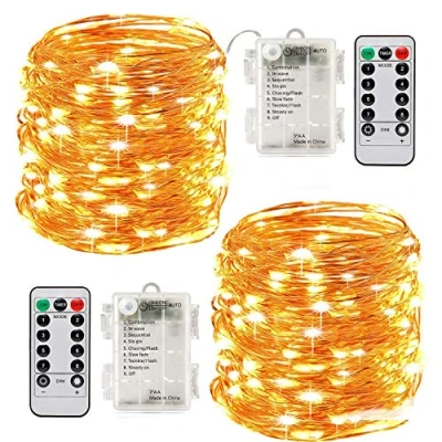 Image of Tonskooners Led String Lights Battery Powered,[2 Pack] 100 LEDs 33ft Fairy Operated Waterproof 8 Modes with Remote Control Christmas Decoration (Warm White 10M)