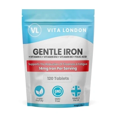 Image of Iron Tablets Gentle Supplements for Women &amp; Men 120 14mg High Strength Added Vitamin C, B12, B6 + Folic Acid UK Made, Vegan