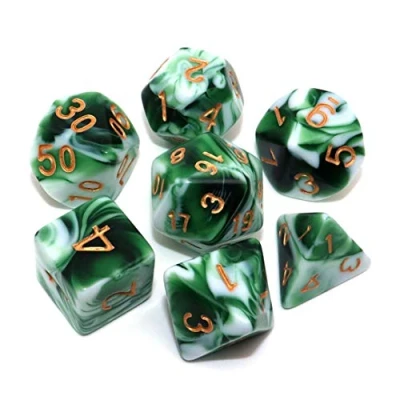 Image of CREEBUY Polyhedral DND Dice Set Green White RPG for Dungeon and Dragons D&amp;D Pathfinder MTG Role Playing Games 7 Die
