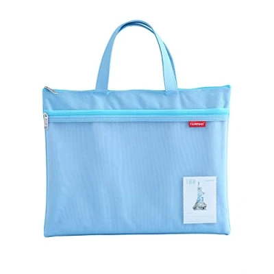 Image of A4 Document Bag Zip Nylon Mesh Waterproof Double Small Labels Student Office Supplies Travel Blue