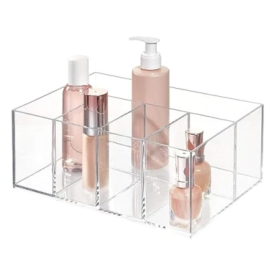 Image of iDesign 5 Compartment Plastic Bathroom Storage Organizer, The Clarity Collection 9.88 x 6.88 4, Clear