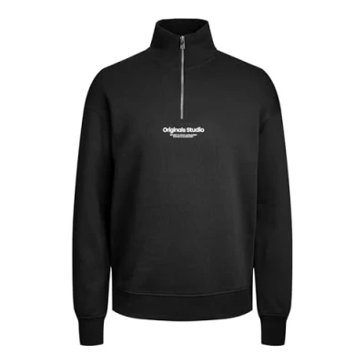 Image of Jack &amp; Jones Jorvesterbro Quarter ZIP Sweatshirt, Men&#039;s, Size: Small, Schwarz