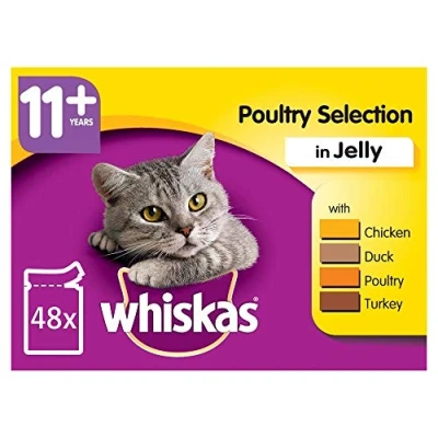 Image of Whiskas 11+ Cat Pouches Poultry Selection in Jelly 12 x 100g (Pack of 4, Total 48 Pouches)