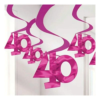 Image of amscan International Pink Shimmer Hanging Swirl Decorations 40th, Pack of 5