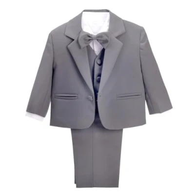 Image of Lito Angels Baby Boy Formal Dress Suit Wedding Outfit Wear, 5 Pieces Set (Blazer, Shirt, Waistcoat, Trousers, Bow Tie) Age 18 24 Months, Charcoal Grey, 057 (Tag Number 02)