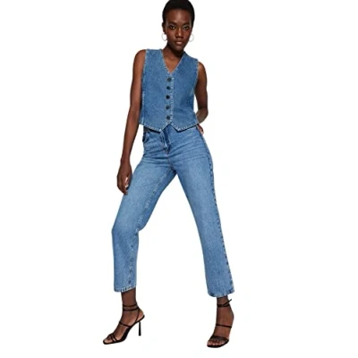 Image of Trendyol Women High Waist Straight Leg Jeans,Blue,36