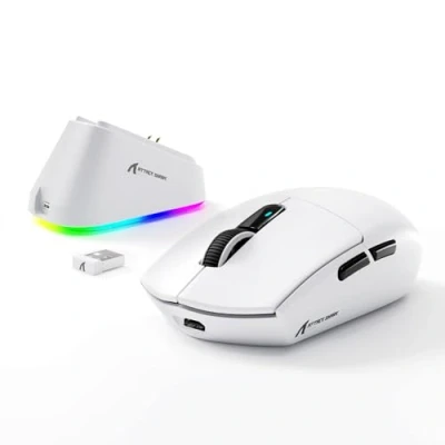 Image of MAMBASNAKE x ATTACK SHARK G3PRO Gaming Mouse with Magnetic Charging Dock, BT/2.4G Wireless/Wired, PixArt PAW3311 Sensor, 59g Lightweight, 25000 DPI LIGHTSPEED Gamer Office Mice for PC/Mac White