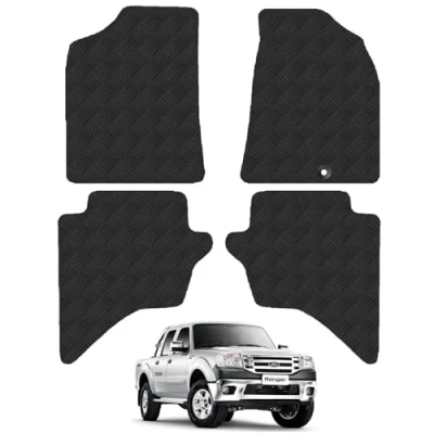 Image of 5mm Rubber Floor Mats for the Ford Ranger (2006 2012) [Only suitable Double Cab models] Custom Van Accessory Tailored fit Heavy Duty, Waterproof &amp; Anti Slip Work with Clips