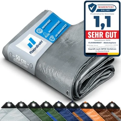 Image of Tarpaulin, All weather Waterproof, Heavy Duty Tarp (2 x 3 m (240 g/m²) Silver) Protective Tarpaulin for Tents, Camping Underlay, Outdoor &amp; Garden With Eyelets