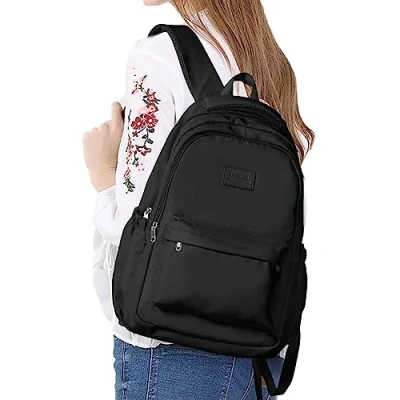 Image of VORAE School Backpack for Girls, Waterproof Back to Bag Suitable Primary Secondary School, Unisex Casual Daypack Solid Color Rucksack Boys Girls Teens (Black)