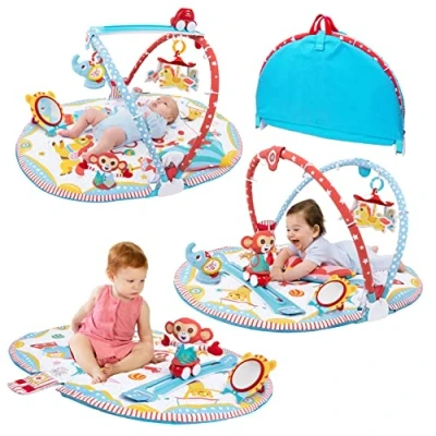 Image of Yookidoo Circus Baby Playmat Gym. with Musical Motorized Mobile, Tummy Time Pillow, Mirror, and Newborn Textured Animal Figures. Infant Activity for 0 12 Month.
