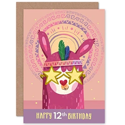 Image of Wee Blue Coo Llama Stars Birthday 12th Greetings Card