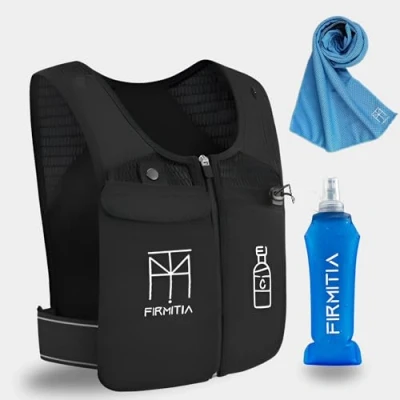 Image of Firmitia Running Hydration Vest with Water Bottle &amp; Cooling Towel, Adjustable Women Men Waterproof 4 Pockets, Lightweight Reflective Phone Holder.