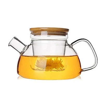Image of Siyaglass Glass Teapot with Removable Insert Heat Resistant Borosilicate Bamboo Lid 600ml