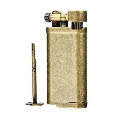 Image of Angled Soft Flame Antique Style Lift Arm Butane Refillable Lighter with Tamper &amp; Pick (Bronze)