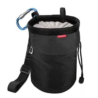 Image of MoKo Chalk Bag, Drawstring Rock Climbing Bag Bouldering Bucket with Adjustable Belt &amp; Zippered Pockets and Carabiner for Weight Lifting Gymnastics Crossfit Black