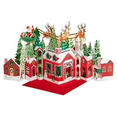 Image of Hallmark Paper Wonder pop up Jumbo Christmas Card, Santa and Sleigh Scene Design, Multicoloured