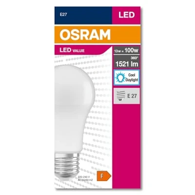 Image of Osram Value Classic A100 6500k LED Light Bulb 220 240v 14.5w E27 1521 Lumen Equivalent to 100w 10,000 Hours 118 x 60mm