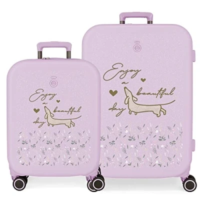 Image of Enso Beautiful day Purple Suitcase Set 55/70 cm Rigid ABS Integrated TSA Lock 116L 7.54 kgs 4 Double Wheels Hand Luggage