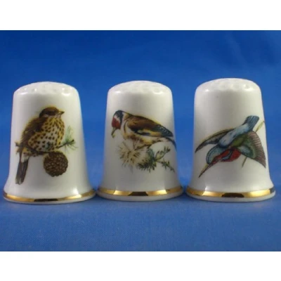Image of Porcelain China Collectable Thimbles Set of Three Assorted Birds