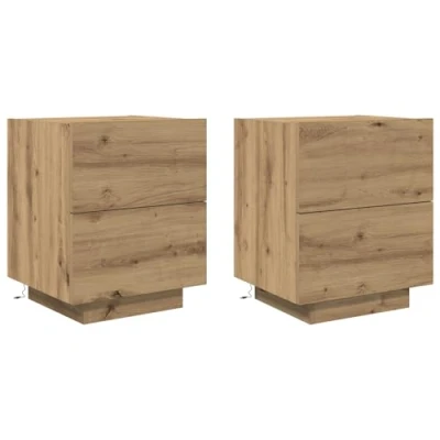 Image of vidaXL Bedside Cabinets with LED Lights 2 pcs Artisan Oak 45x40x55 cm