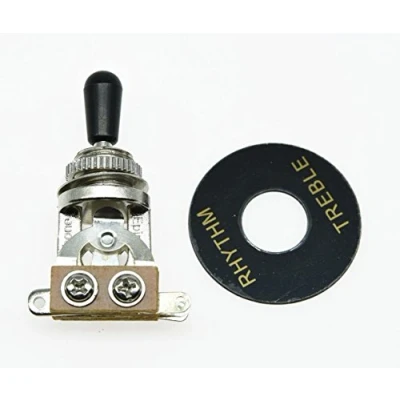 Image of KAISH LP Guitar 3 Way Toggle Switch Chrome with Black Tip and RHYTHM TREBLE Plate for Les Paul