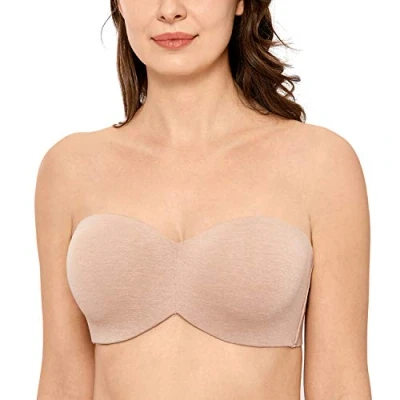 Image of Delimira Women&#039;s Strapless Bras Underwire Support Non Padded Plus Size Minimiser Bra Oatmeal Heather 36D