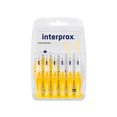 Image of Interprox Mini 1.1 Interdental Brushes Tynex Fibres Yellow Pack of 6
