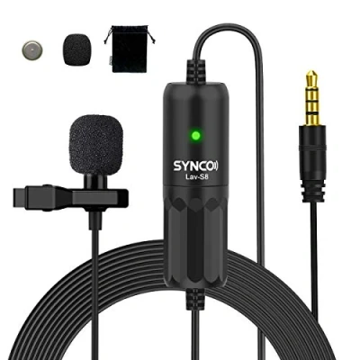 Image of SYNCO Lavalier Microphone, S8 8 Metre Omnidirectional Condenser Clip On Laptop 3.5 mm TRS/TRRS for Smartphone iPhone Android Huawei Samsung PC Camera DSLR Camcorder