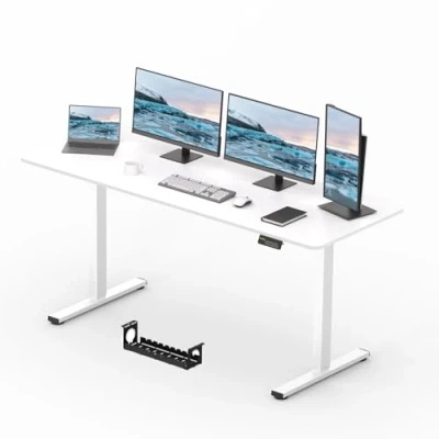 Image of FitStand Electric Standing Desk 180x80cm, Height Adjustable with Headphone Hooks, Stand Up Home Office Memory Function and Child Lock (White Frame+ White Desktop)