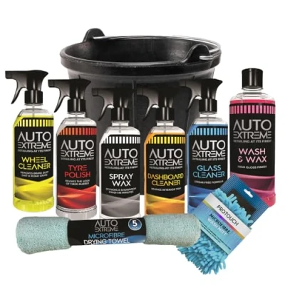 Image of 9pc Car Cleaning kit, Wash valet, &amp; Wax Set, Drying Towel Mit Bucket