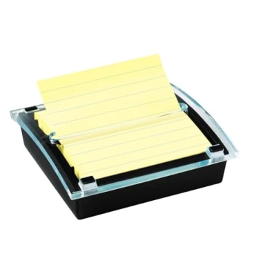 Image of Post it Z Notes Dispenser XL, Black + Super Sticky Large Notes, Canary Yellow, Lined, 1 Pad, 101 mm x mm, 90 Sheets