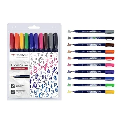 Image of Tombow WS BH 10P Fudenosuke Colour Brush Pens (Pack of 10)