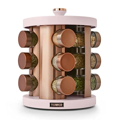 Image of Tower Cavaletto 12 Jar Rotating Spice Rack Pink