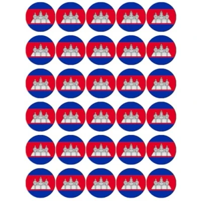 Image of 30 Cambodia Flags Cupcake Toppers Edible Wafer Paper Fairy Cake Birthday Decorations
